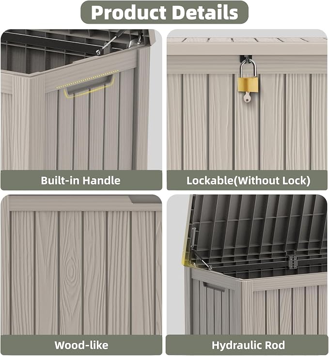 Outdoor Storage Deck Box, Large Patio Container for Garden Tools, Cushions and Yard Accessorie.Lockable Waterproof Resin Weatherproof Storage Container (Light Brown, 150 Gallon)