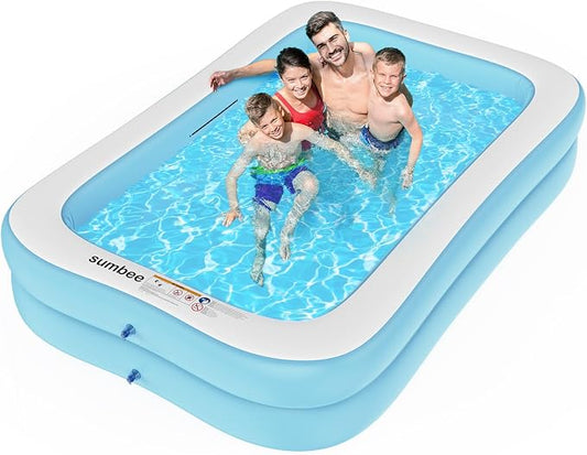 Sumbee Inflatable Pool for Kids and Adults, 103" x 69" x 20" Oversized Thickened Blow Up Swimming Family Pool for Toddlers Outdoor Patio Backyard Garden Deck Summer Party, Full Size Rectangular Blue