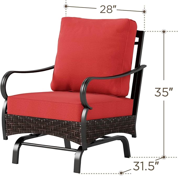 PHI VILLA Rocking Patio Sofa Chairs - 2 PCS Outdoor Rocking Armchairs, Patio Seating with High Back Deep Seat for Porch Deck Balcony