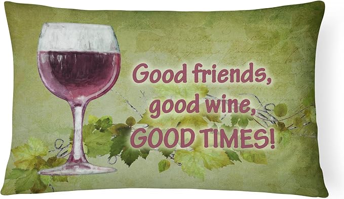 Caroline's Treasures SB3070PW1216 Good Friends, Good Wine, Good Times Canvas Fabric Decorative Pillow Machine Washable, Indoor Outdoor Decorative Pillow for Couch, Bed or Patio, 12HX16W