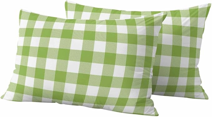 Outdoor Throw Pillow Covers,Farmhouse Plaid Design Waterproof Decorative Pillowcases Cushion Cover Green and White Grid Pillow Cases for Patio Couch Sofa Bed,20x12in Set of 2