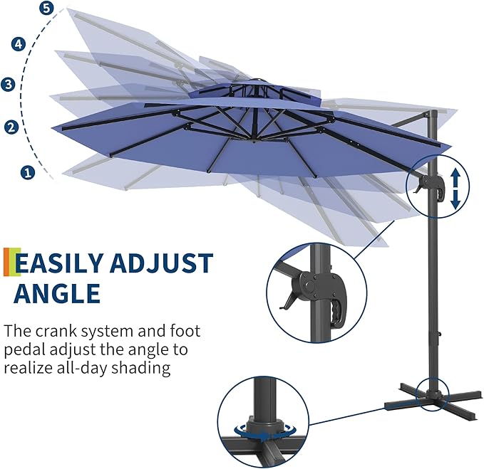 GarveeLife 10FT Patio Umbrella, Offset Cantilever Outdoor Patio Table Umbrella, UV Protection, Fade Resistant Polyester, Easy Tilt Adjustment for Pool, Deck, Garden, Backyard, Navy Blue