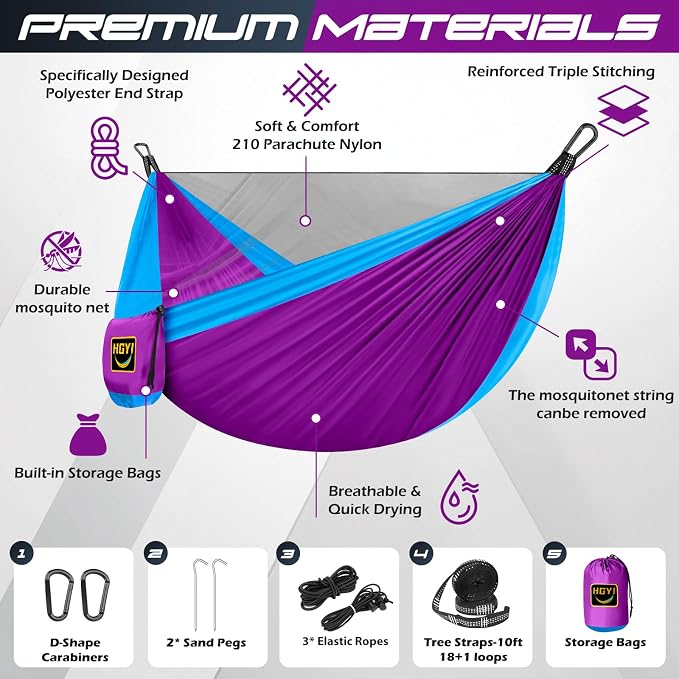 Camping Hammock Mosquito Net,Double & Single Portable Hammocks for Kids Hammocks with 2 Tree Straps,Hammock Tent for Travel Camping,Camping Accessories for Indoor Outdoor Hiking Backpacking
