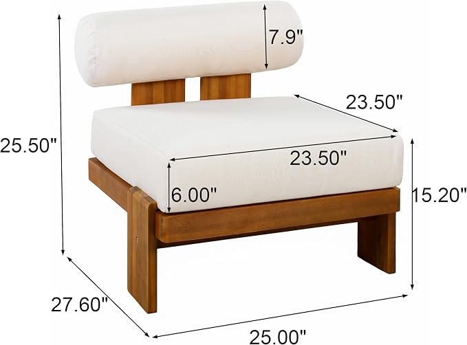 Merax 4-Piece Patio Conversation Set with Acacia Wood Frame, Waterproof Cushions & Round Backrest – Loveseat, 2 Club Chairs & Coffee Table for Garden, Deck & Balcony, Beige+Teak