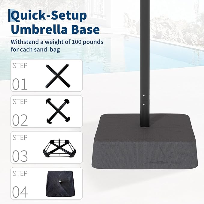 Garvee 15FT Rectangular Patio Umbrella with Solar Lights & Base Included - Large Patio Umbrella with Crank Handle 48 LED Lights, UV Protection for Outdoor Market, Backyard, Deck, Poolside, Khaki