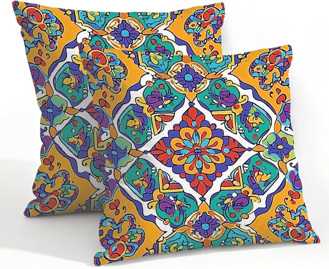22x22 Inch Outdoor Pillow Covers Set of 2 Waterproof Throw Pillow Covers Decorative Couch Cushion Covers Mexican Floral Square Pillowcases Protectors for Patio Garden Sofa
