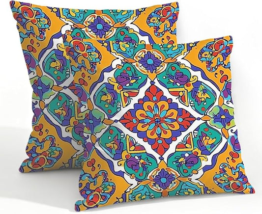 22x22 Inch Outdoor Pillow Covers Set of 2 Waterproof Throw Pillow Covers Decorative Couch Cushion Covers Mexican Floral Square Pillowcases Protectors for Patio Garden Sofa