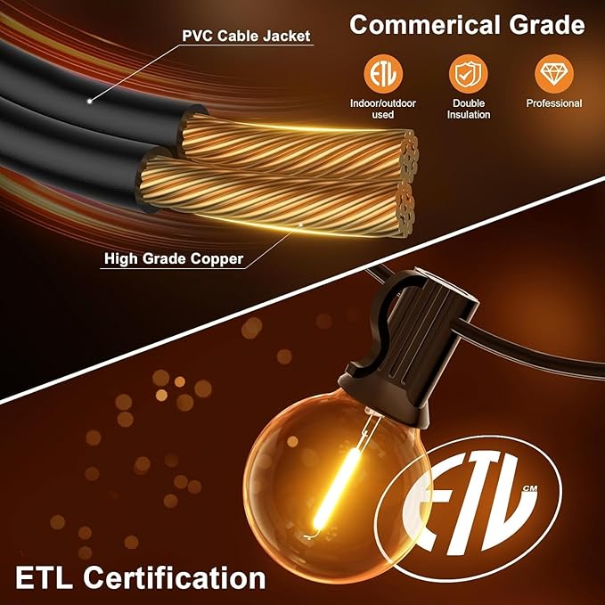 GPATIO Outdoor String Lights, 100FT G40 Bulbs Shatterproof Patio Lights, Waterproof Dimmable Hanging Outdoor Lights, Connectable LED Outside Lights for Backyard Yard Gazebo Porch Party