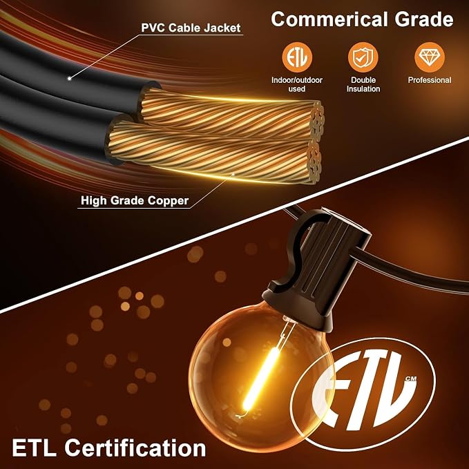 GPATIO Outdoor String Lights, 150FT G40 Bulbs Shatterproof Patio Lights, Waterproof Dimmable Hanging Outdoor Lights, Connectable LED Outside Lights for Backyard Yard Gazebo Porch Party
