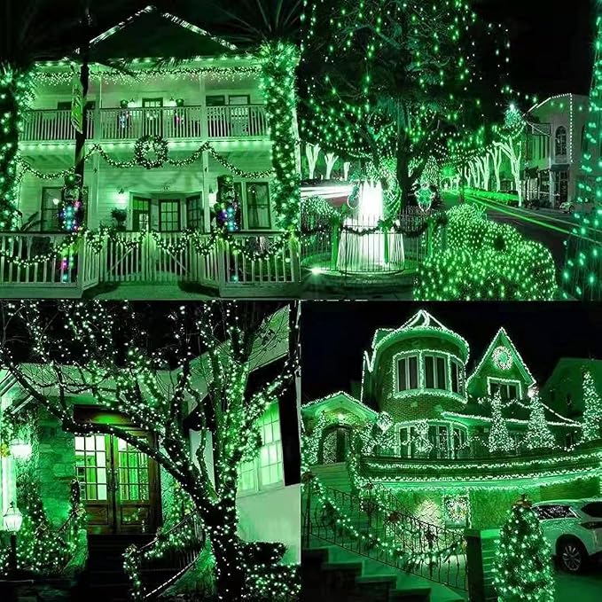 KAQ 2pack 500LED Solar String Lights Outdoor Waterproof Green | Total 180FT Flexible Wire With Bright LEDs, 8 Twinkle Modes with Memory, Auto On/Off Easily Decorates Trees, Fences, Garden