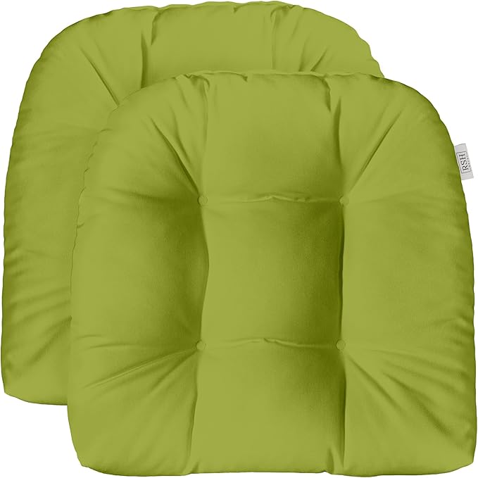 RSH DECOR: Sunbrella Tufted Wicker U-Shape Cushions Set of 2 | 19” x 19” | Water and Fade-Resistant Performance Fabric | Outdoor Seat Cushions for Patio Furniture | Canvas Macaw Moss Green