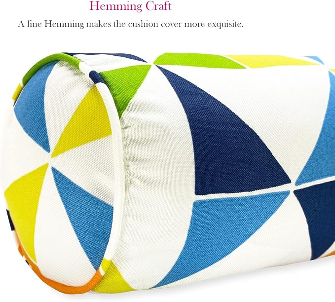 Outdoor Waterproof Decorative Bolster Pillows with Inserts for Patio Furniture, 20x6 Inch Fade Resistant Patio Garden Neck Roll Cushions for Couch Bed Sofa, Triangular Multi