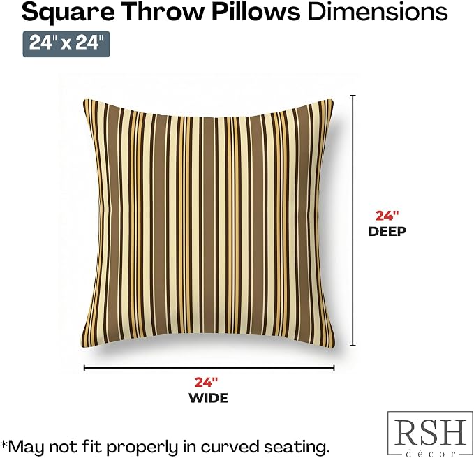 RSH DECOR: Sunbrella Square Throw Pillows Set of 4 | 24" x 24" | Water and Fade-Resistant Performance Fabric | Outdoor Pillow Covers with Down-Alternative Inserts | Made in USA (Anthony Praline)