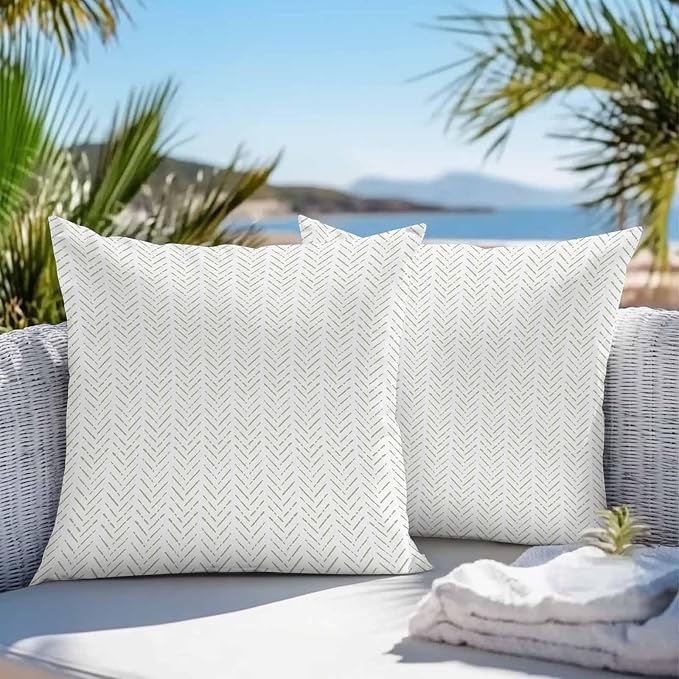 Vandarllin Outdoor Throw Pillows Covers 20x20 inch Set of 2 Waterproof Sage Green Stripes Decorative Zippered Cushion Covers for Patio Furniture, Modern Art Lines Lumbar Pillowcases