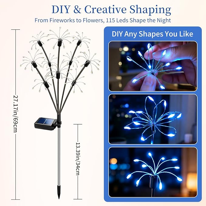 Solar Garden Lights Outdoor, 4 Pack 2-Layer Blue Fairy Firework Lights | Waterproof Starburst Flower Light, Garden Decor for Yard Patio Pathway Lawn, Unique Gifts for Women Mom Grandma Christmas