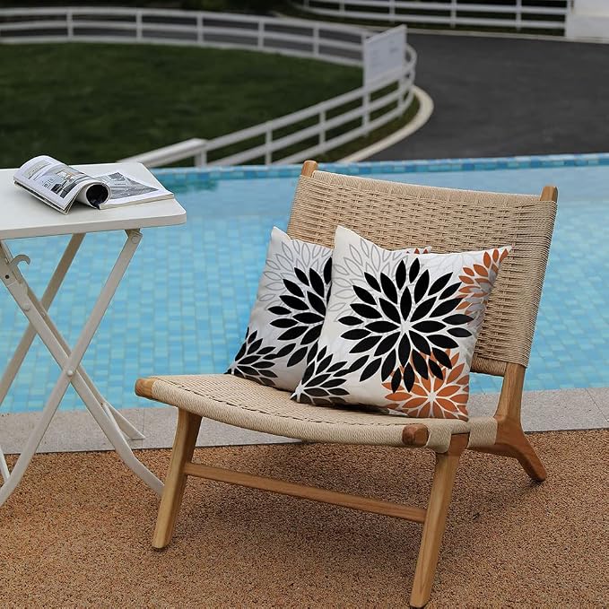 DFXSZ Outdoor Waterproof Pillow Covers 16x16 Set of 2 Black Orange Flower | Spring Summer Waterproof Flower Throw Pillowcases（No Inserts）Outdoor Decor for Fall Patio Funiture Garden Polyester Covers