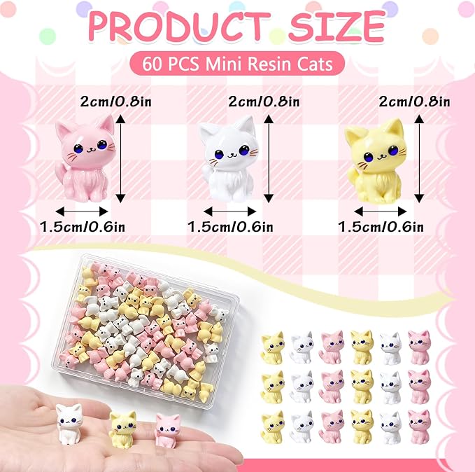 60 Pcs Mini Resin Cat Figurines Tiny Little Cats Miniature Figures for Crafts Fairy Garden Accessories Micro Landscape Decoration