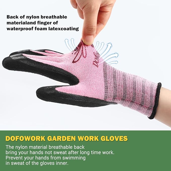 DOFOWORK Gardening Gloves - 6 Pair Gardening Gloves for Women/Men with Grip | Breathable Natural Latex Garden Glove Outdoor Protective Working Glove for Weeding, Raking and Pruning