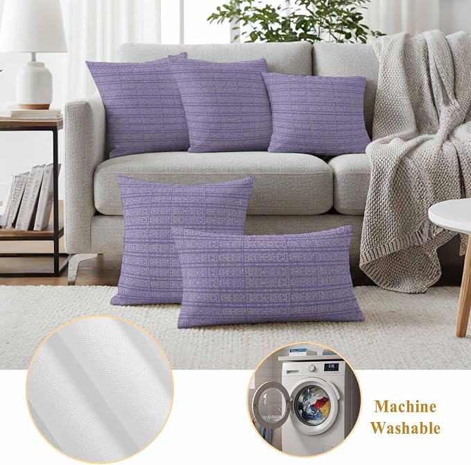 Outdoor Waterproof Throw Pillow Covers Set of 2 Lavender Purple Stripes Grain Pillowcases 24x24 Inches Solid Color Decorative Pillows Cushion Case Patio Pillows for Couch Bed Chair Garden