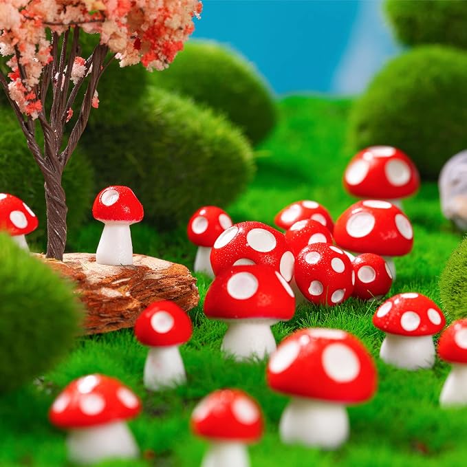 60 Pcs Mini Resin Mushrooms, 0.7" 0.5" 0.4" | Tiny Fairy Garden Decor, Little Fake Mushroom Miniatures Statue, For Bonsai Micro Landscape Craft
