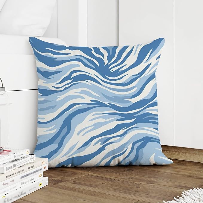 Pillow Cover Blue Tiger Print Pillows Farmhouse Animal Tiger Print Pillow Cover Accent Decorative Cushion Cases Home Decor for Patio Tent Couch 20x20 in