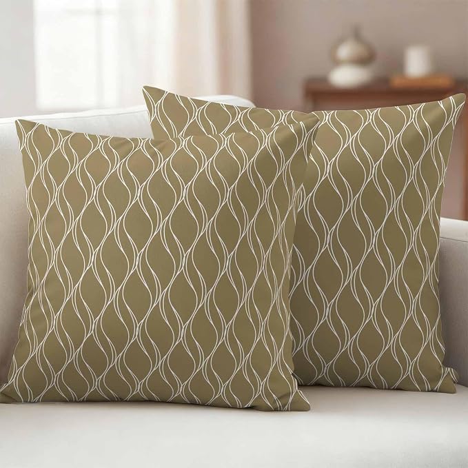 Brown Stripes Outdoor Pillow Covers 16x16 Inch Throw Pillow Covers Set of 2 Waterproof Decorative Pillow Cases Simple Geometric Modern Monochrome Cushion Covers for Patio Furniture Garden Couch Sofa