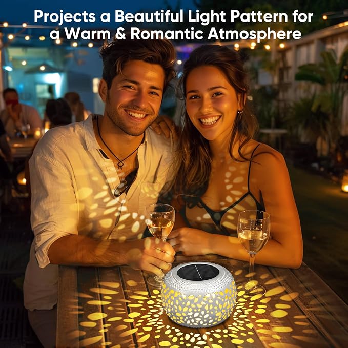 Solar Lanterns Outdoor Waterproof: 4 Pack White Hollow Out Metal Solar Lights - 2 Lighting Colors Outside Patio Garden Yard Porch Indoor Tabletop Decorations - Unique Gifts for Women Mom Wife