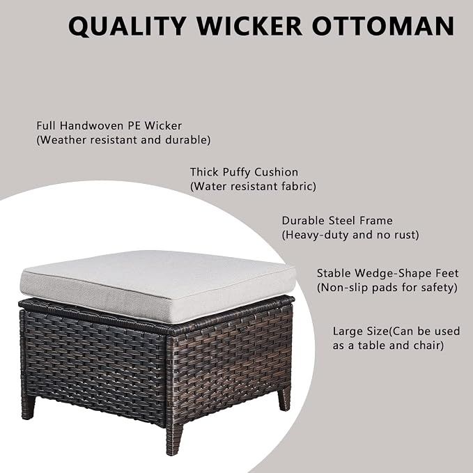Outdoor Wicker Patio Furniture Set - 5 Pieces Rattan Patio Conversation Set with 2 Rocking Swivel Chairs,2 Ottomans and 1 Side Table for Porch Deck Backyard Garden(Brown/Beige)