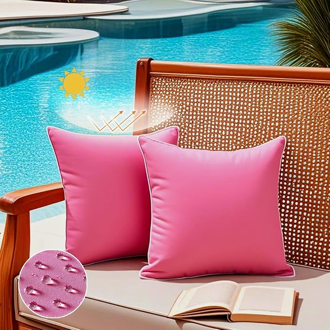 JOJOGOGO Hot Pink Outdoor Throw Pillow Covers 18x18 Waterproof Set of 2, Cute Pink Decorative Pillows for Couch, 18 x 18 Patio Furniture Pillows Outdoor Waterproof & Sunproof (Long Lasting Color)