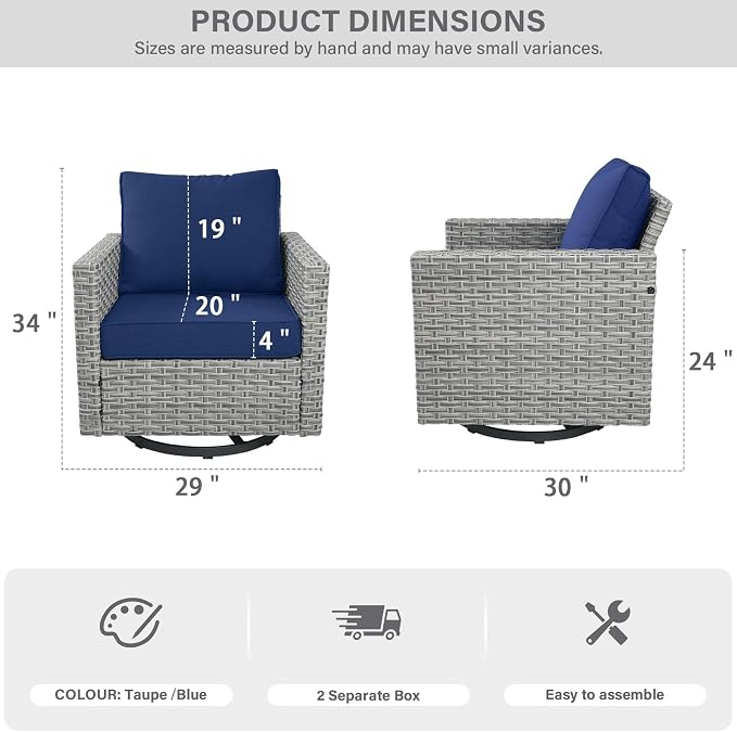 Belord High Back Outdoor Swivel Rocker Patio Chairs Set of 2 - Oversize Wicker Swivel Rocker Glider Seating Furniture Set for Patio Porch Deck Sunroom Backyard
