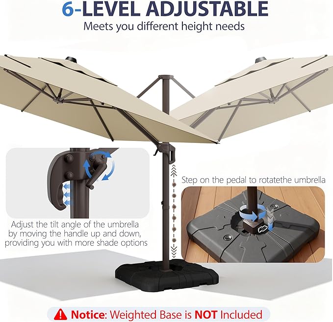 10' X 10' Patio Umbrella Cantilever Outdoor Rectangle Umbrella, Heavy Duty 360°Rotation Offset Umbrella for Garden Deck Pool Patio, Beige
