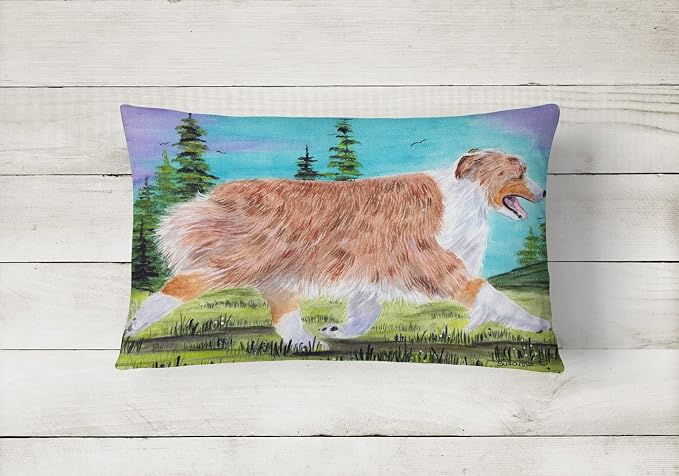 Caroline's Treasures SS8423PW1216 Australian Shepherd Canvas Fabric Decorative Pillow Machine Washable, Indoor Outdoor Decorative Pillow for Couch, Bed or Patio, 12HX16W