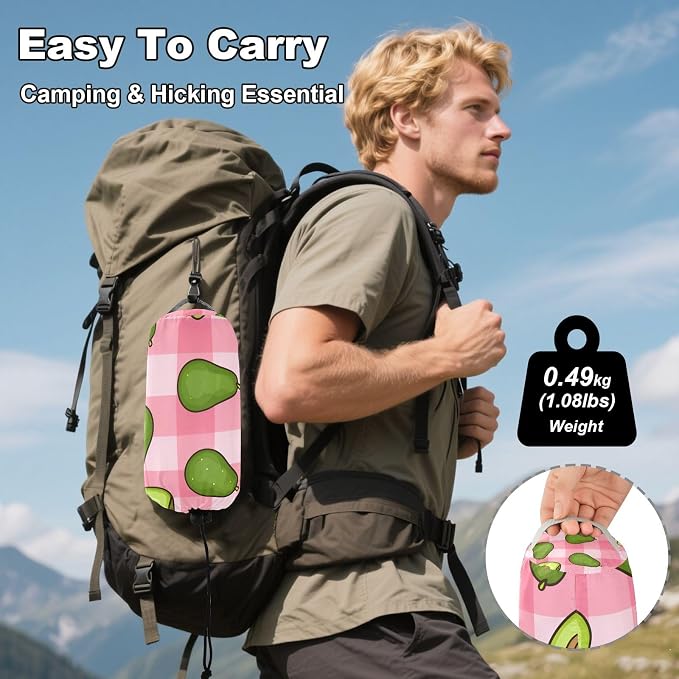 Camping Hammock Outdoor Hammocks for Outside Avocado Pink Checkered Beach Trees Portable Lightweight with Pockets Tree Straps Indoor