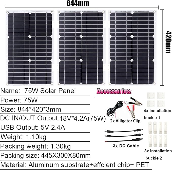 6000W Solar Generator Kit - 12V to 110V/220V Inverter, Dual USB Ports, 75W Foldable Solar Panel, 4 USB Output, 50A Controller, Portable Off-Grid Power System for Home & Outdoor Use (Black)