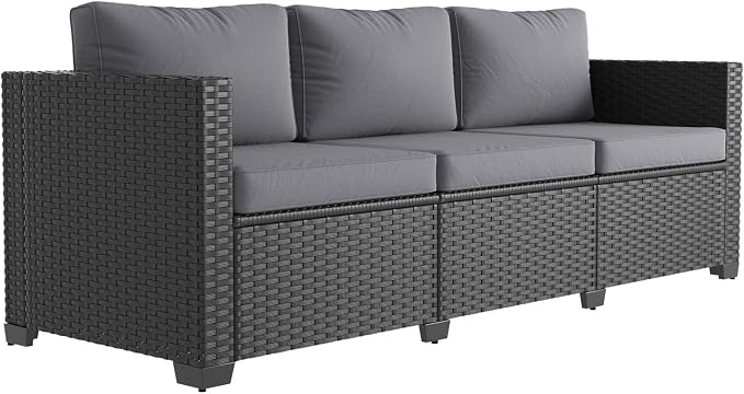 Aoxun 1 Piece 3-Seats Sofa Patio Furniture Set, Wicker Outdoor Furniture Conversation Set with 4" Thick Cushions for Deck Yard and Poolside Grey