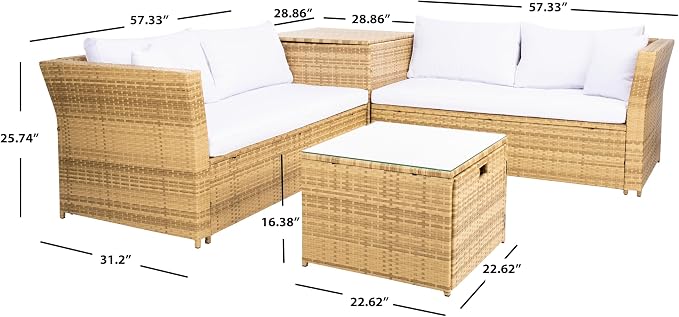 SAFAVIEH Outdoor Collection Helga Natural/White Wicker Conversation Patio Set