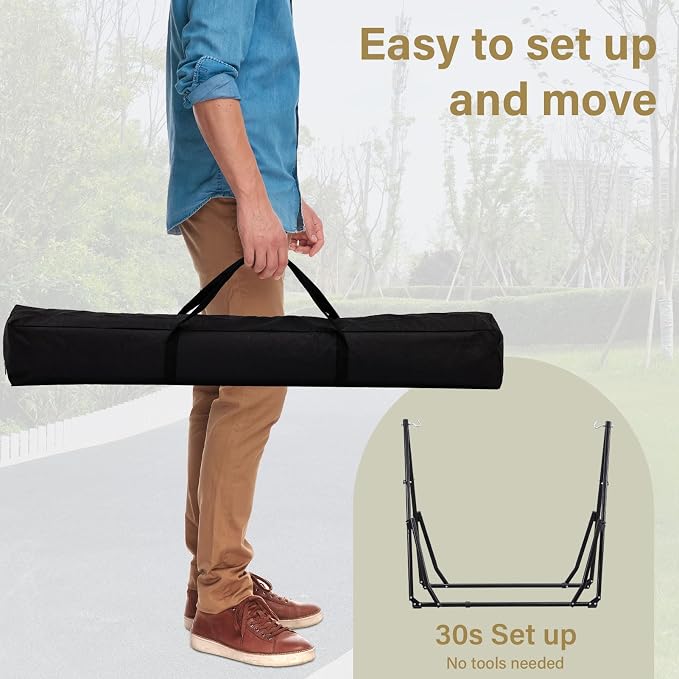 2 in 1 Hammock with Stand, Outdoor Hammock Swing Chair with Portable Heavy Duty Stand, Multi-Functional Hammock Stand 480 lbs Weight Capacit-White