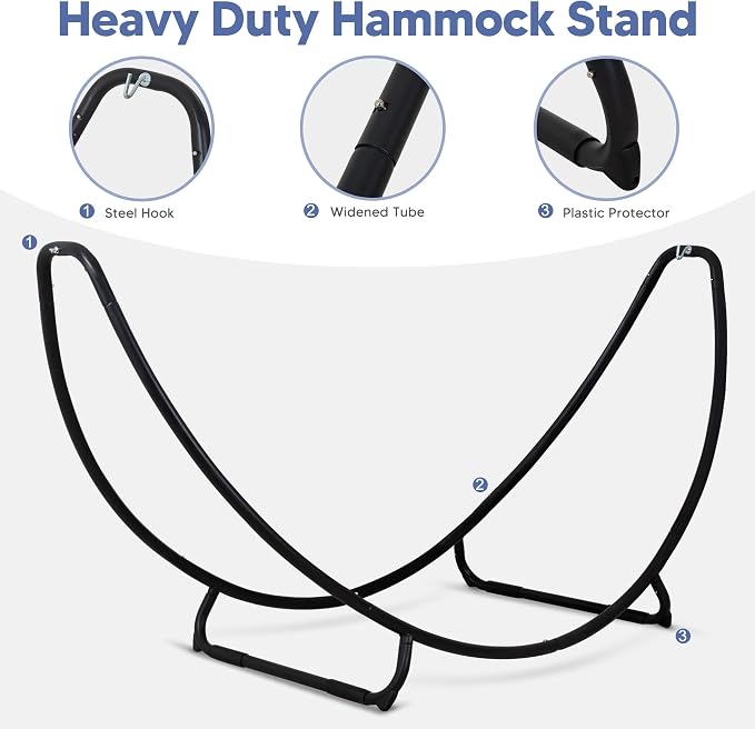 SUNCREAT Portable Large Hammock with Stand, Two Person Hammock with Stand Included, Patent Pending, Blue White