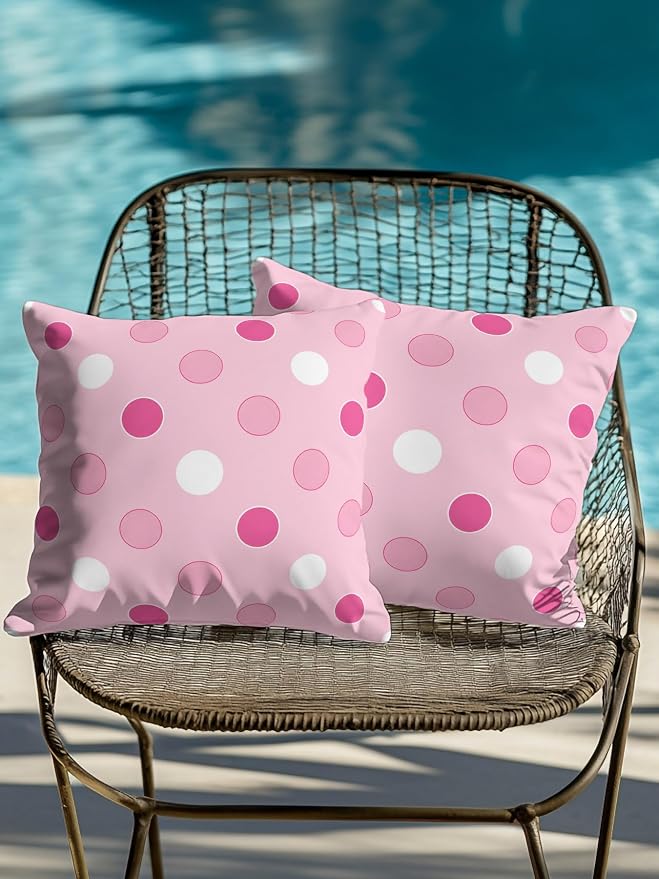 Waterproof Outdoor Pillow Set of 2 Pink Polka Dots Decorative Throw Pillows Cover & Insert 18x18 Inch Pillowcase Funny Circles Spots Square Pillows for Couch Sofa Bed Patio Furniture Indoor Outdoor
