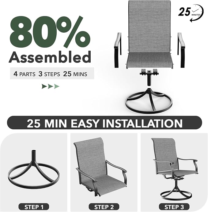 Anmutig 7-Piece Outdoor Dining Set, 6 Swivel Patio Chairs & 60'' Rectangular Dining Table with All Weather Frame Furniture Set - Grey Style1