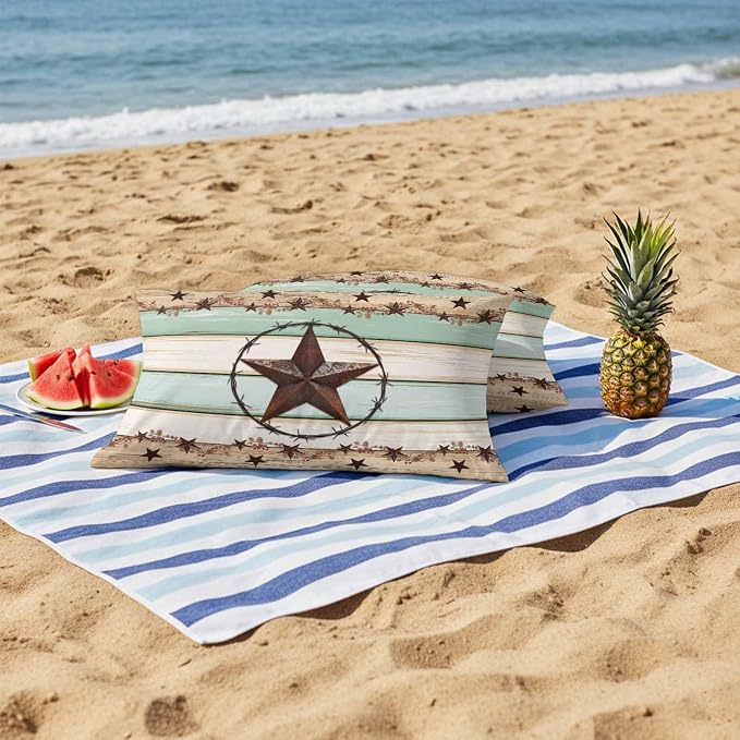 Western Texas Star Green Outdoor Pillow Covers 20x12 Inch Lumbar Pillow Covers Set of 2 Waterproof Decorative Throw Pillow Cases Farmhouse Brown Country Vintage Cushion Covers for Patio Furniture