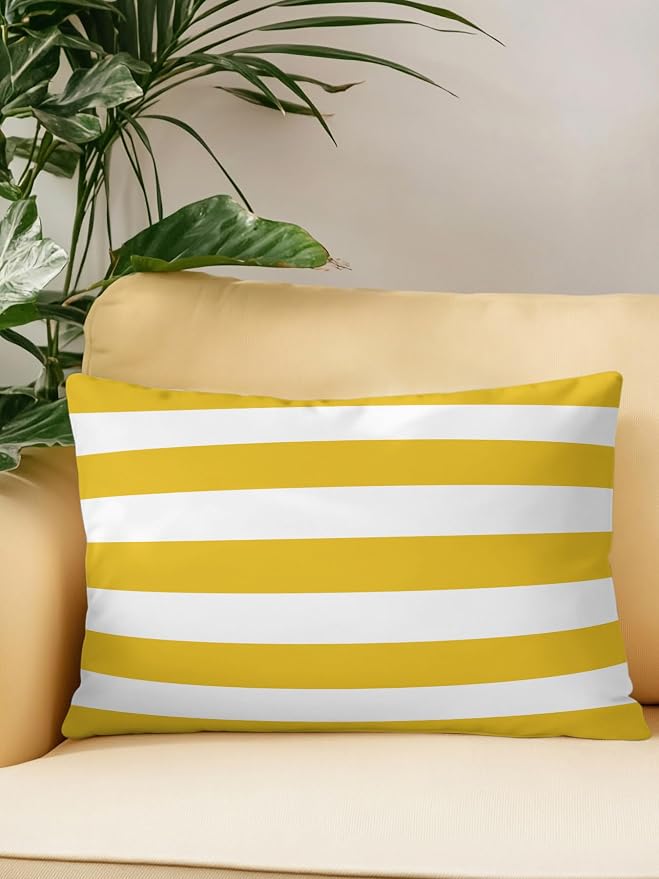 Waterproof Outdoor Pillow 1 Pack Yellow White Stripe Decorative Throw Pillows Cover & Insert 20x12 Inch Lumbar Pillowcase Simple Style Striped Pillows for Couch Sofa Bed Patio Furniture Indoor Outdoor
