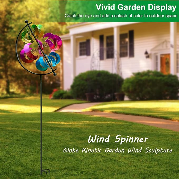 Large Kinetic Wind Spinner Outdoor Metal - 3D Wind Sculptures & Catchers with Stable Stake, Multi-Color Yard Art Decoration for Garden, Patio, Lawn, and Backyard