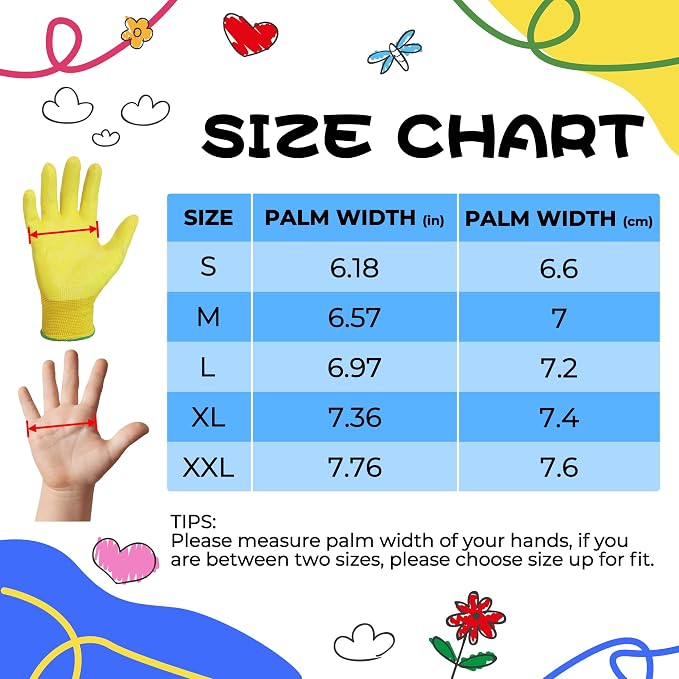 HANDLANDY 2 Pairs Kids Gardening Gloves, Grippy Kids Work Gloves, L | Nitrile Coated Children Toddler Garden Yard Work Cycling Outdoor Playing Gloves for Girls Boys