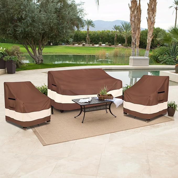 3-Seater Patio Sofa Covers, Outdoor Couch Cover Fits up to 85" W x 38" D x 35" H, Heavy Duty Waterproof Patio Furniture Covers,Brown