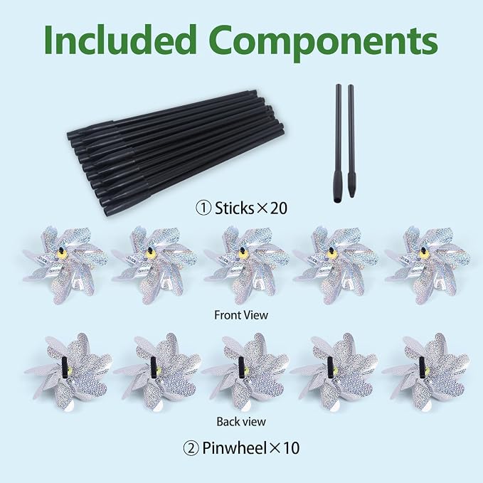 10 Pack Pre-Assembled Pinwheels for Yard and Garden, Silver | Wind Spinner Measures 19.7'' H x 6.8'' W, Reflective Surface Sparkles In Sunlight, Connect Stakes For Yard, Garden Or Lawn