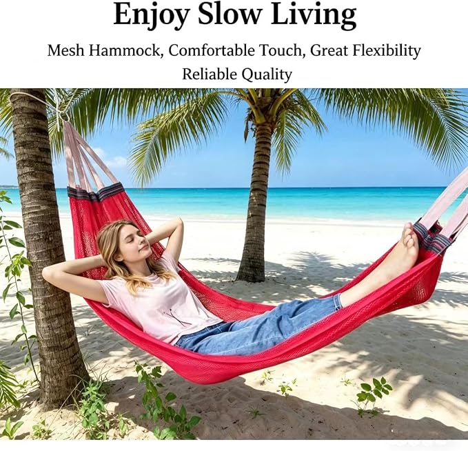 Outdoor Hammock, Super Soft and Breathable Nylon Mesh Hammock - Maximum Load of 650 LB (Pink)
