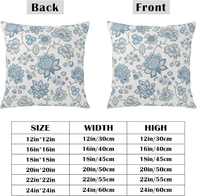Blue Chinoiserie Pillow Covers 24x24 Set of 2 Blue and White Porcelain Paisley Throw Pillow Covers Vintage Floral Pillowcase Neutral Cushion Case for Couch Sofa Indoor Outdoor