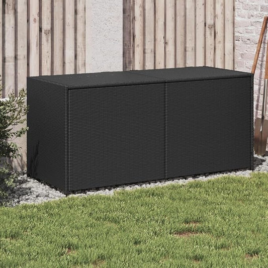 Large Outdoor Storage Box 74.8 Gallon Black Poly Rattan Garden Furniture with Removable Bag for Patio Cushions Blankets Pillows Weather-Resistant Durable Steel Frame Easy Assembly