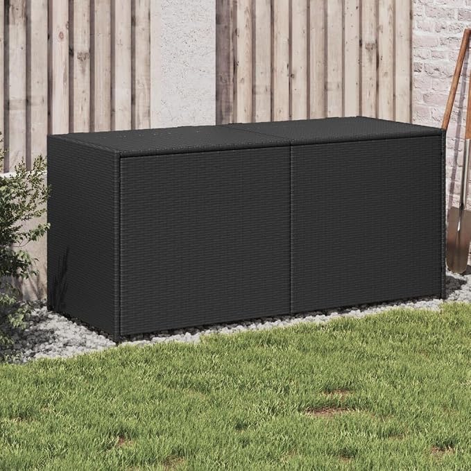 PE Rattan Deck Box 283L Outdoor Storage for Patio, Black Rectangular Slim 19.7x47.2x22 in Modern Woven Garden Storage Chest for Cushions, Tools, Deck and Balcony